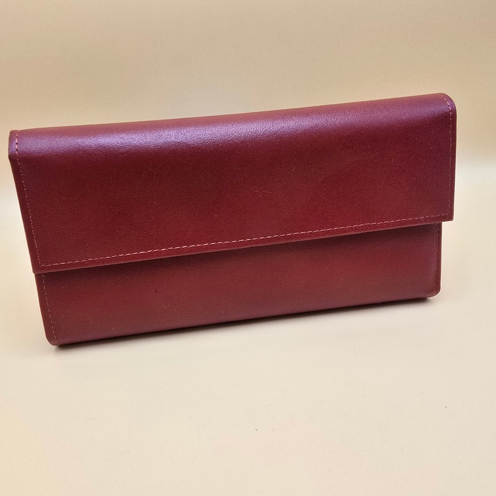 Vintage Princess Gardner Red Wine Top Grain Cowhide Leather French Purse Wallet